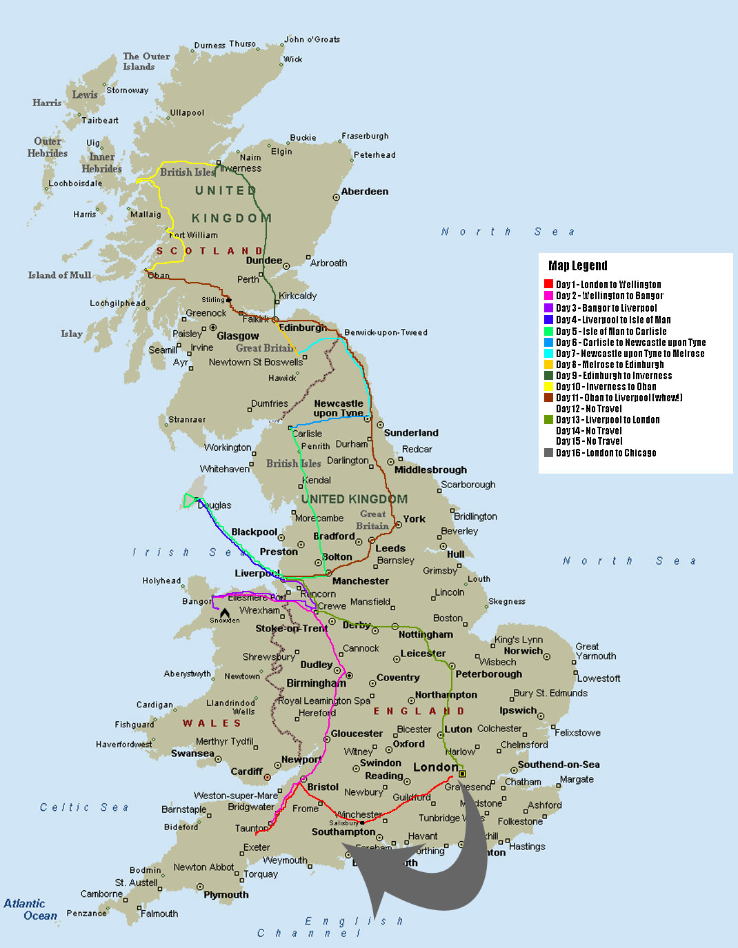 Travel Route around Britain