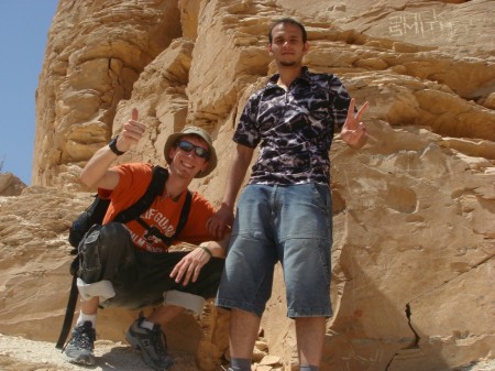 It took poor Haitham about 2 minutes to feel steady enough to raise one hand from clutching the rock behind him