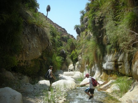 Just a moment after stepping into the wadi, and Jeff is already dancing in the water